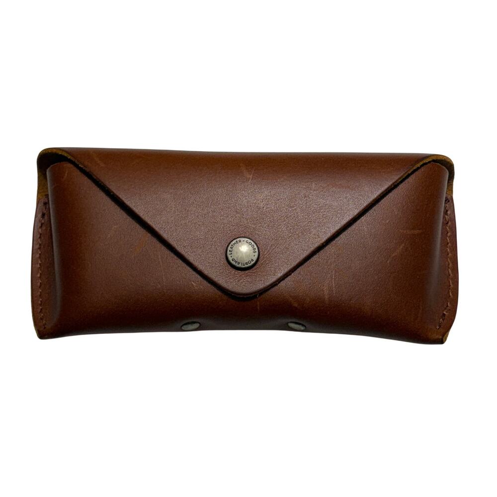 Portland Leather Goods Distressed Leather Sunglasses Case Snap Closure Brown